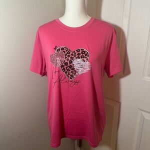 Pink Tee- Shirt with Hearts and Love Always Graphic.